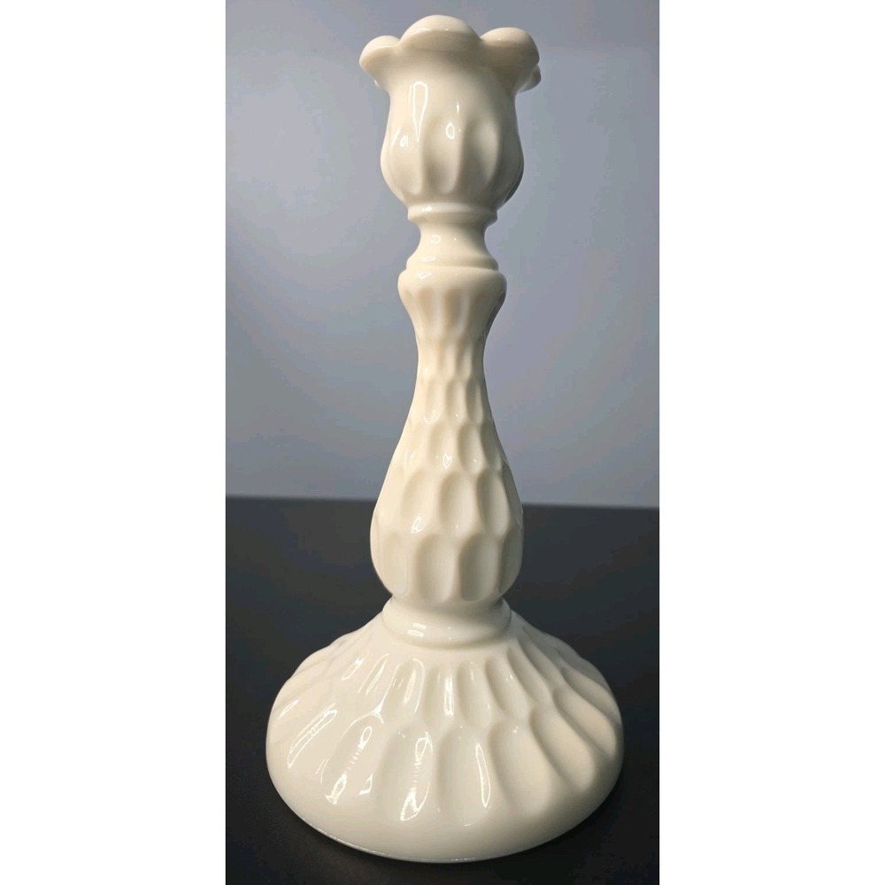 Vintage Fenton Thumbprint Milk Glass Candlestick